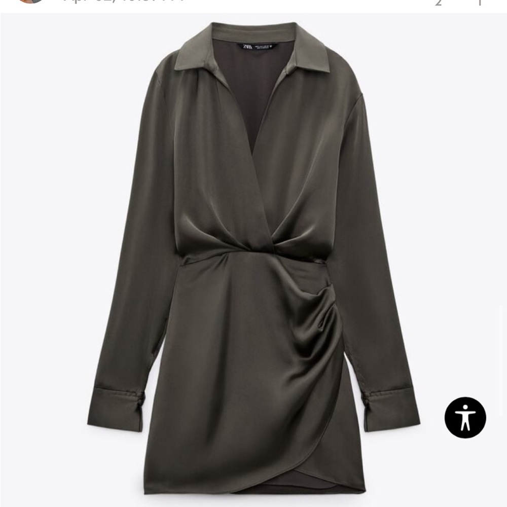 Zara short black dress, collared, long sleeve